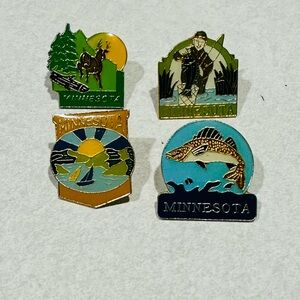 Minnesota Enamel Lapel Pins Vintage (4- Piece Set) Sail Boats, Fishing & Deer.
